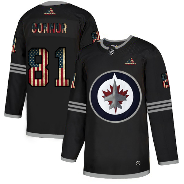 Cheap Winnipeg Jets 81 Kyle Connor Adidas Men Black USA Flag Limited NHL Jersey